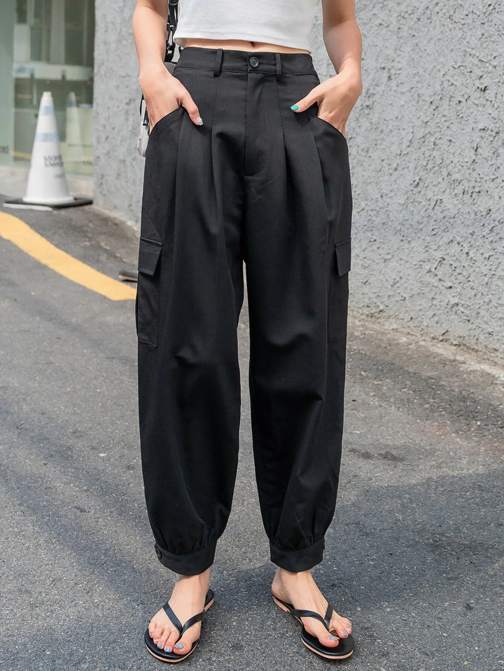 Side Pleated Flap Pocket Cargo Pants