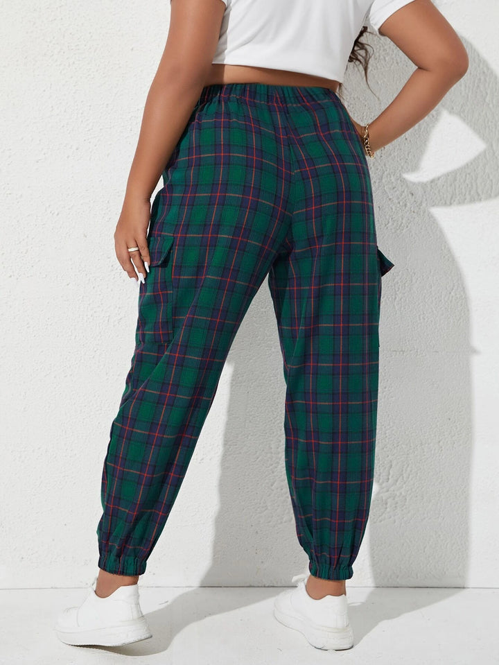 Plaid Print Flap Pocket Side Pants