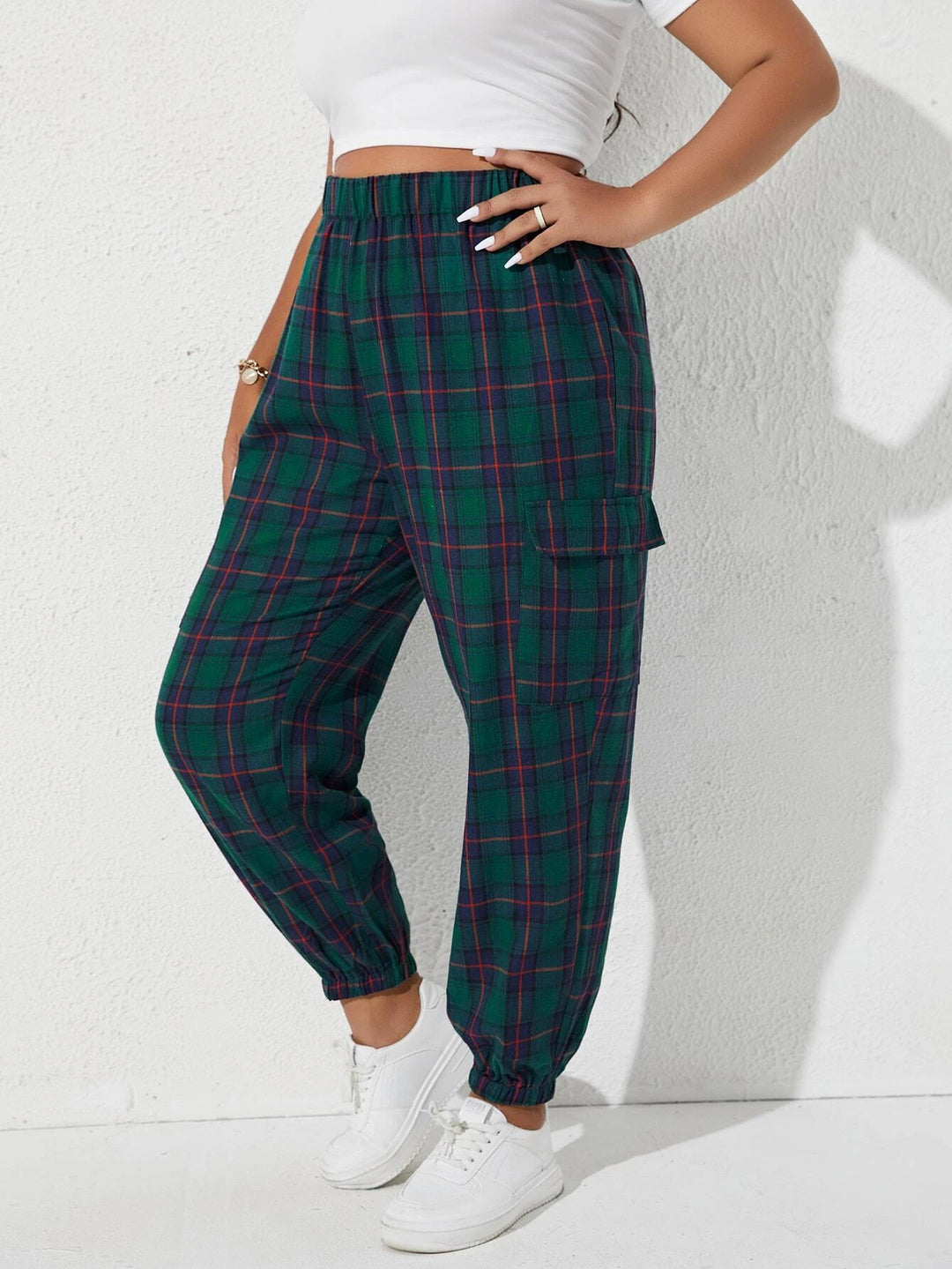 Plaid Print Flap Pocket Side Pants