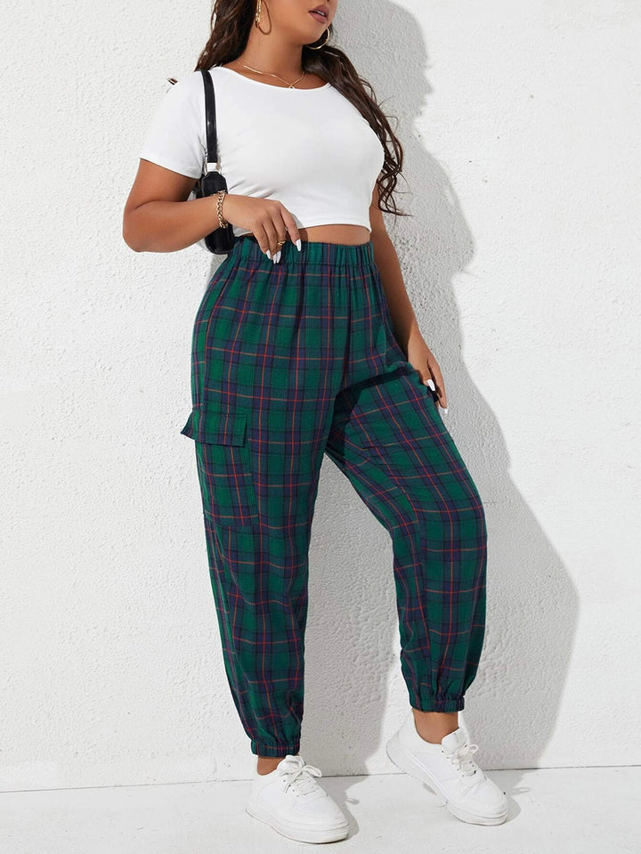 Plaid Print Flap Pocket Side Pants