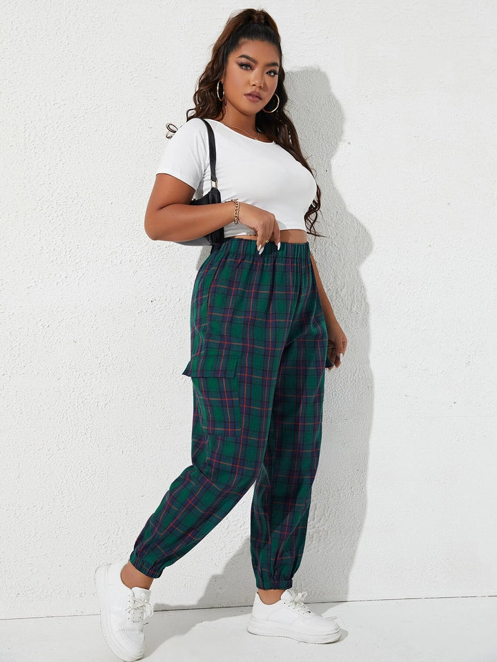 Plaid Print Flap Pocket Side Pants