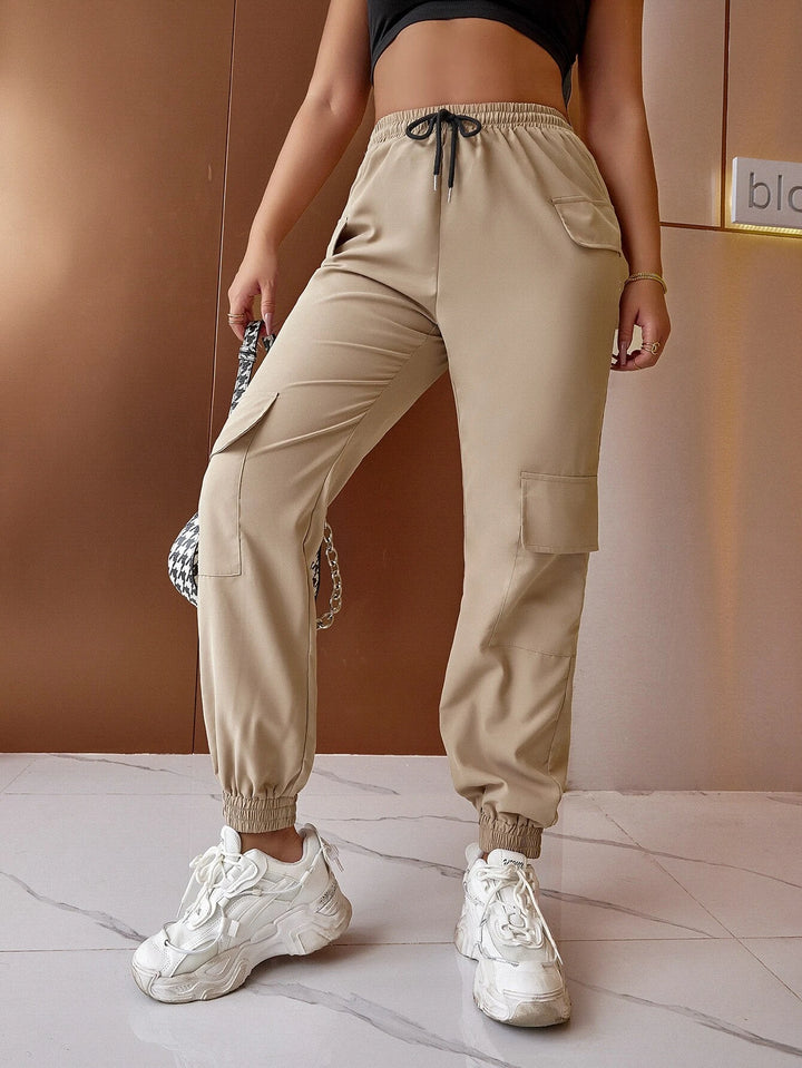 Solid Color Drawstring Cargo Pants