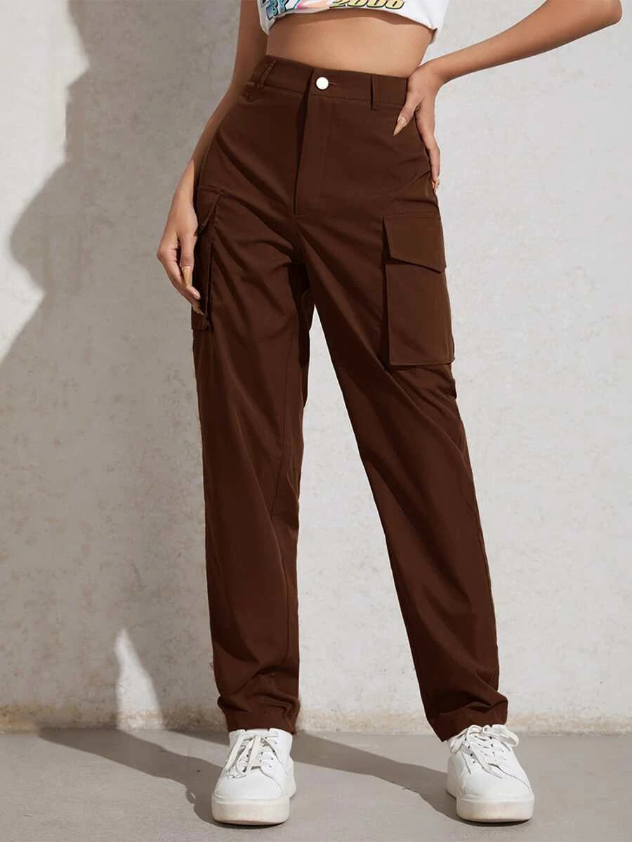 High Waisted Flap Pocket Zip Fly Pants