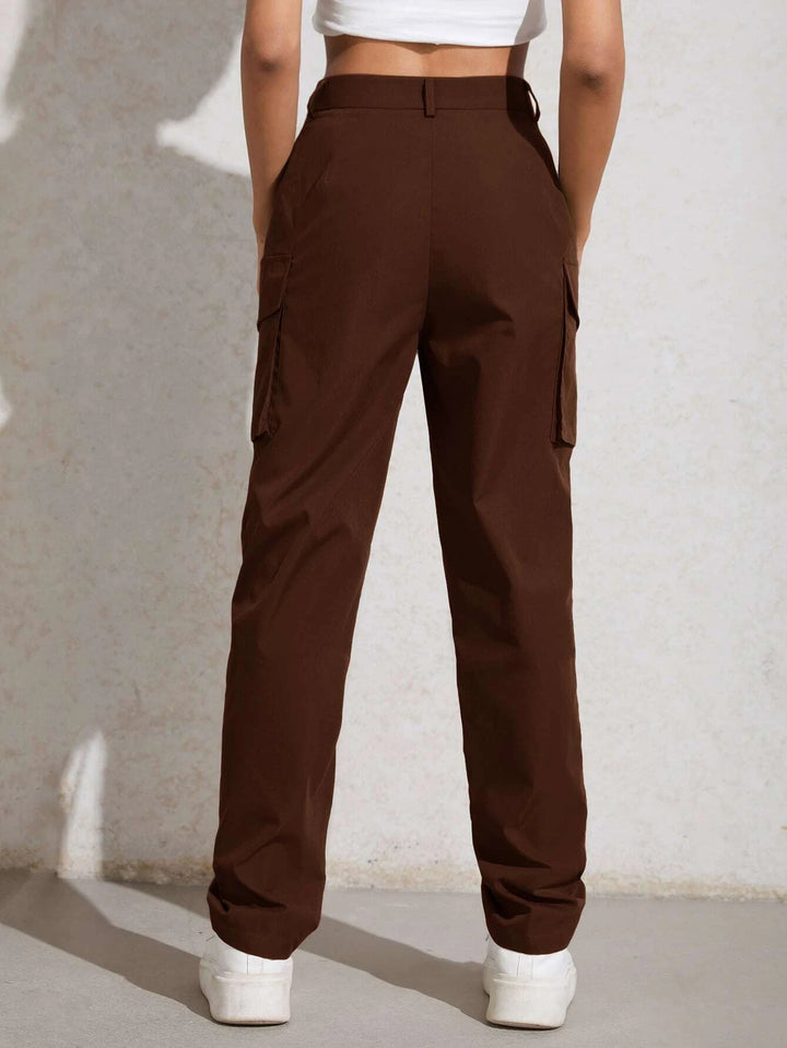 High Waisted Flap Pocket Utility Pants