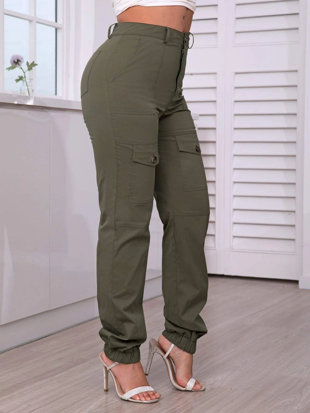 High Waist Flap Pocket Trendy Cargo Pants