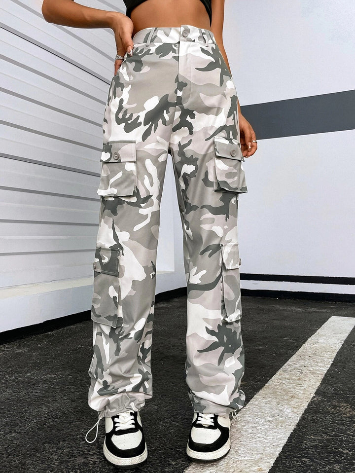 Printed Flap Pocket Camo Cargo Pants