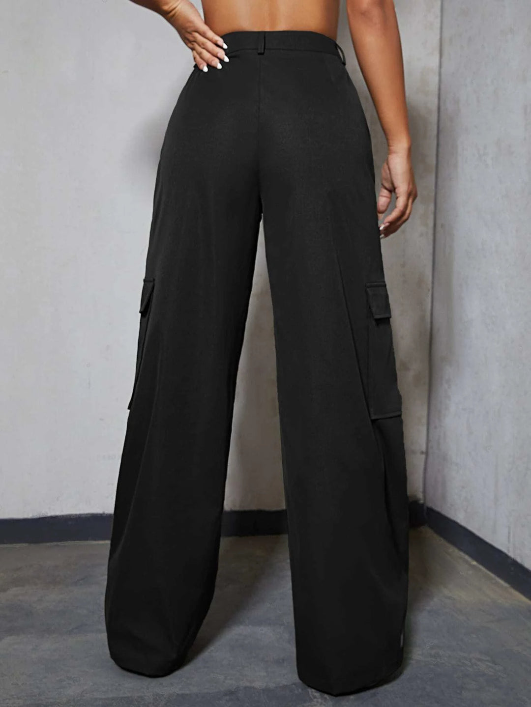 Flap Pocket High Waist Zipper Cargo Pant