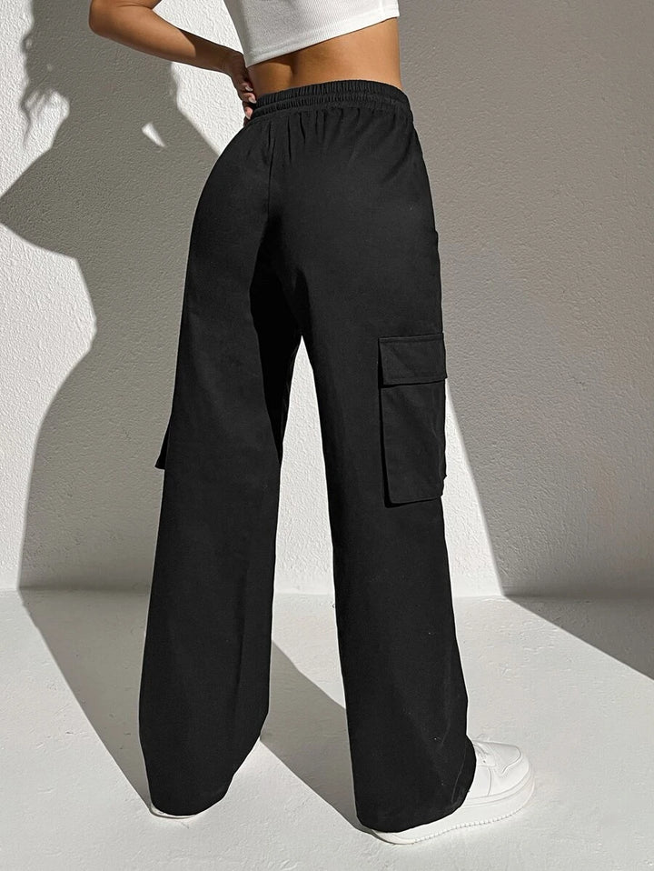 Side Pocket Flap Drawstring Waist Cargo Pants