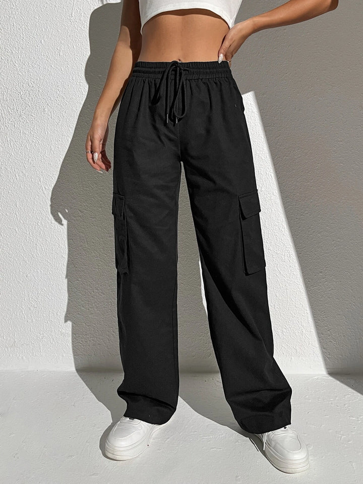 Flap Pocket Drawstring Waist Cargo Pants