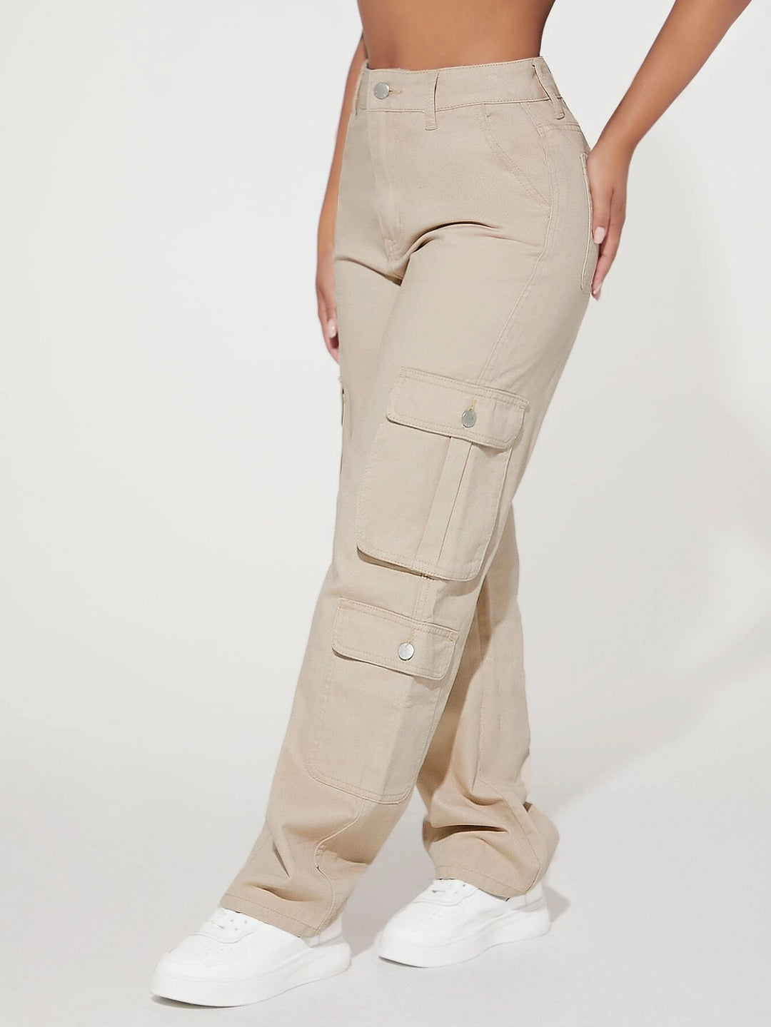 High Waist Flap Side Pocket Cargo Jeans