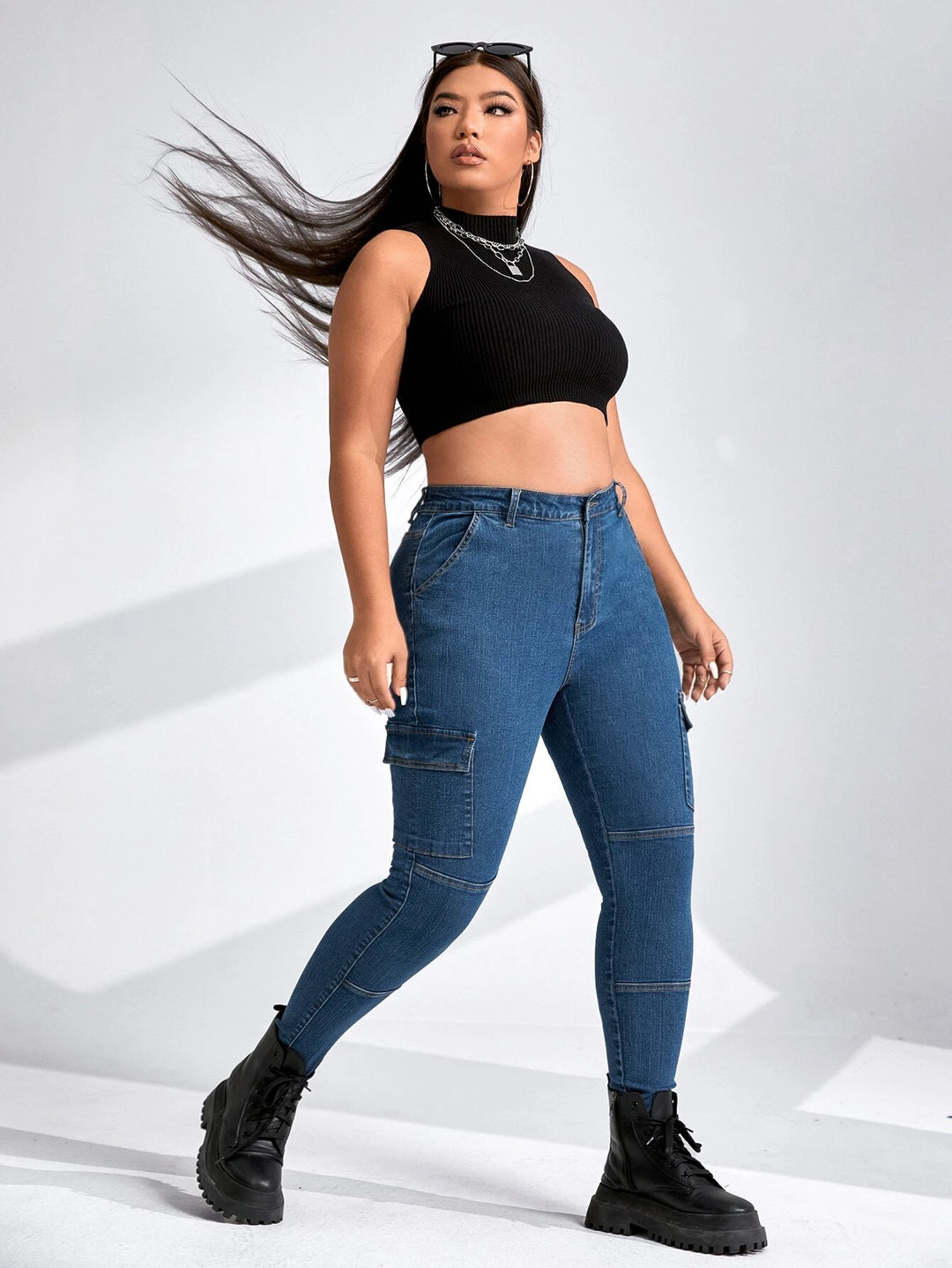 Cargo Jeans With Pockets For Plus Sizes