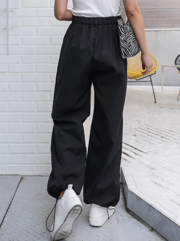 High Waist Non Stretch Cargo Pants