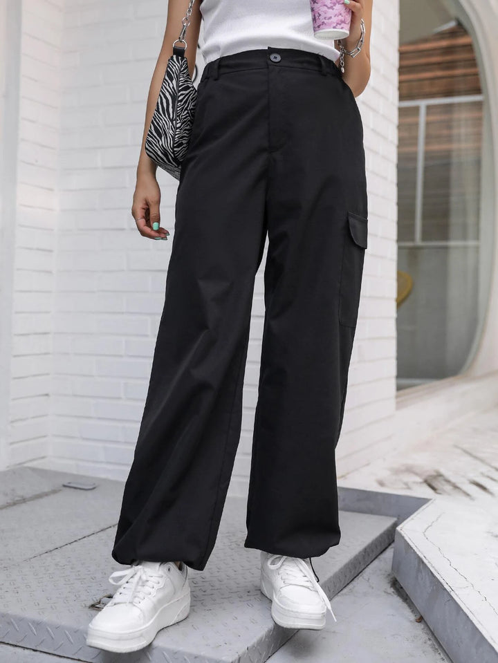 High Waist Non Stretch Cargo Pants