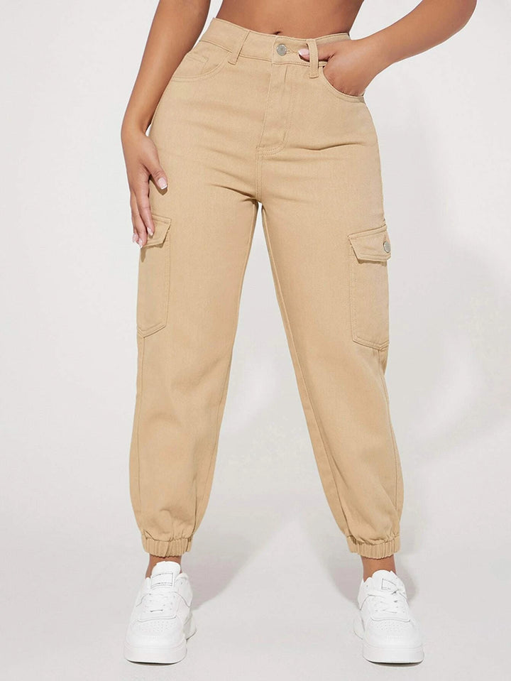 Plain Flap Pocket Jogger Cargo Jeans