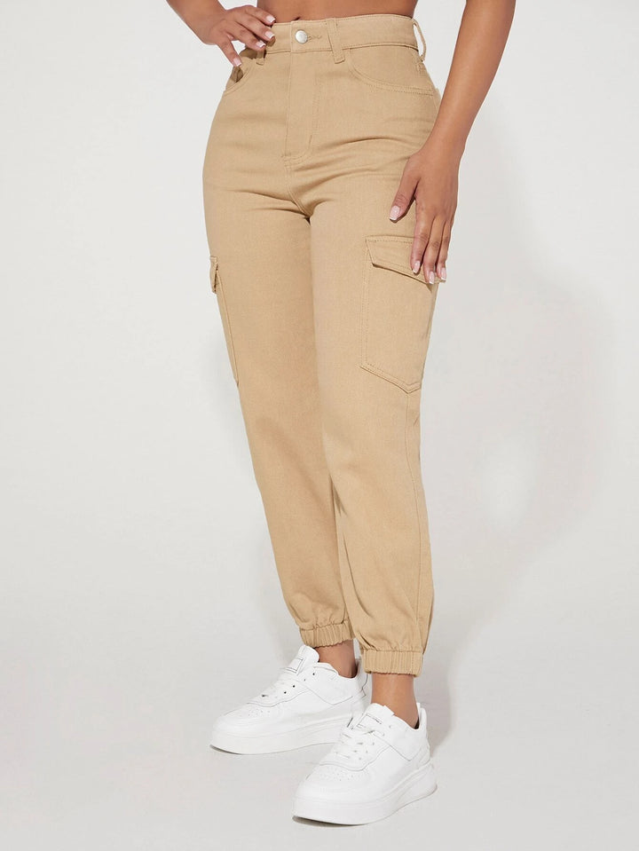 Plain Flap Pocket Jogger Cargo Jeans