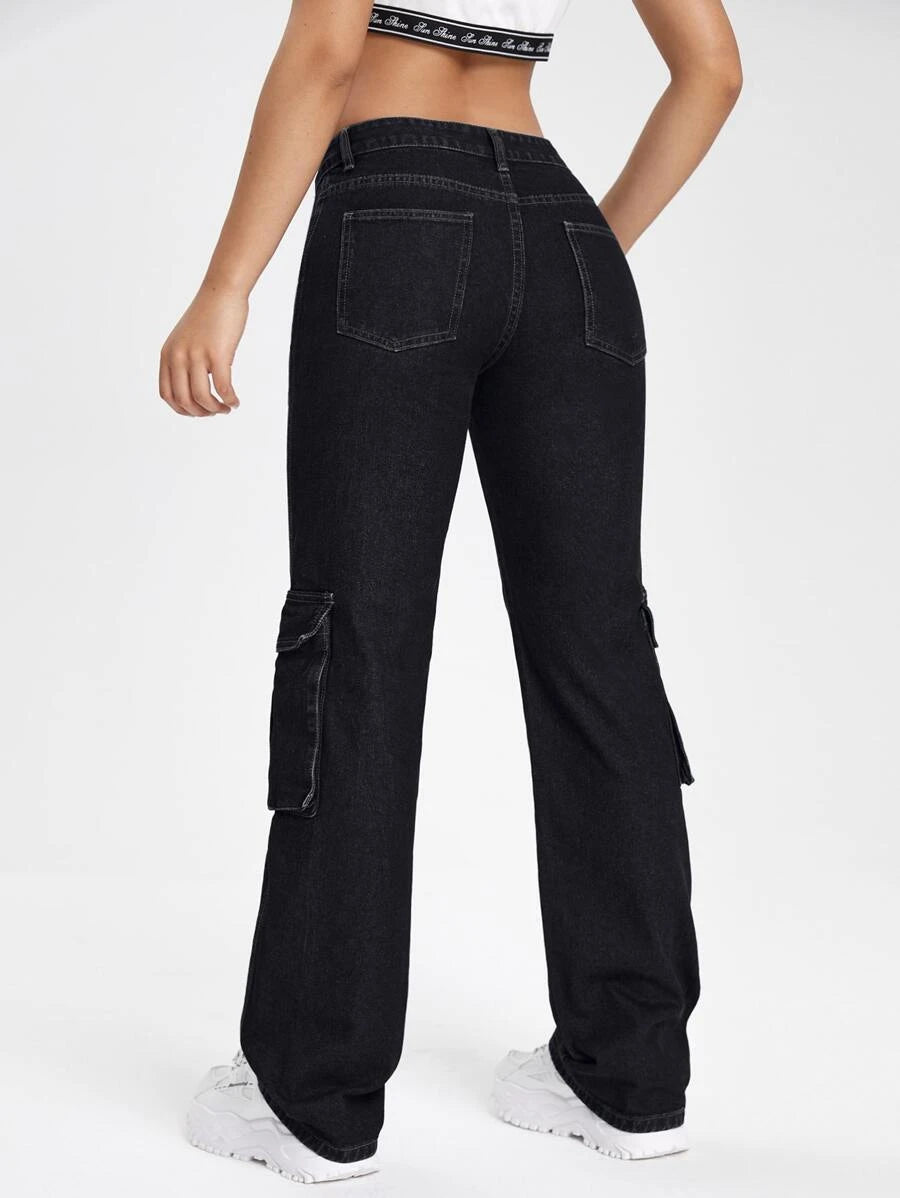 Denim Side Pocket Flap Cargo Jeans