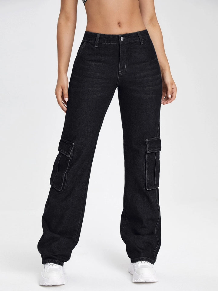 Drop Waist Flap Pocket Cargo Jean