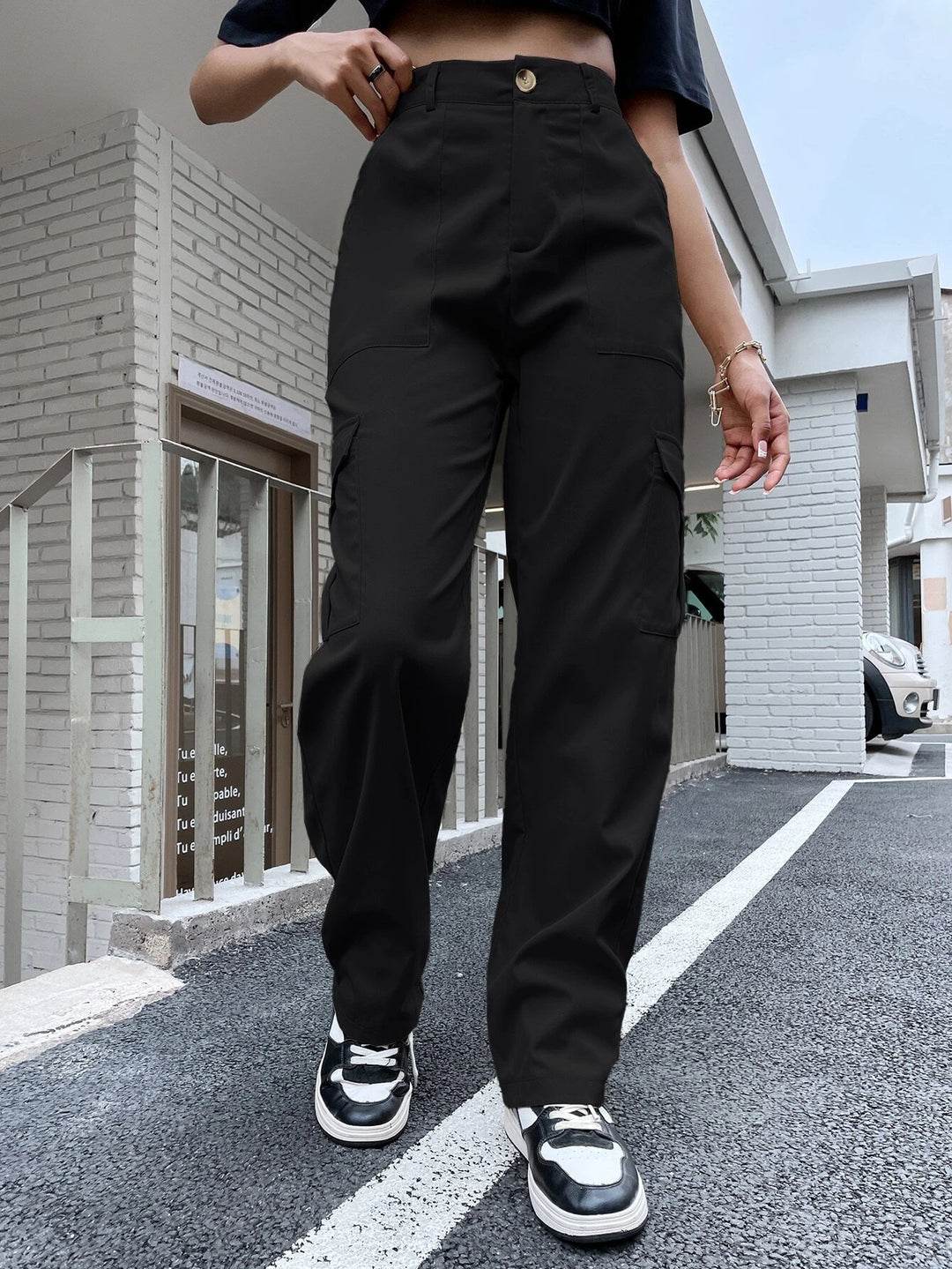 High Waist Flap Pocket Utility Pants