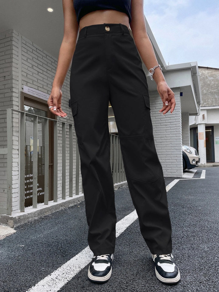 High Waist Flap Pocket Cargo Pants