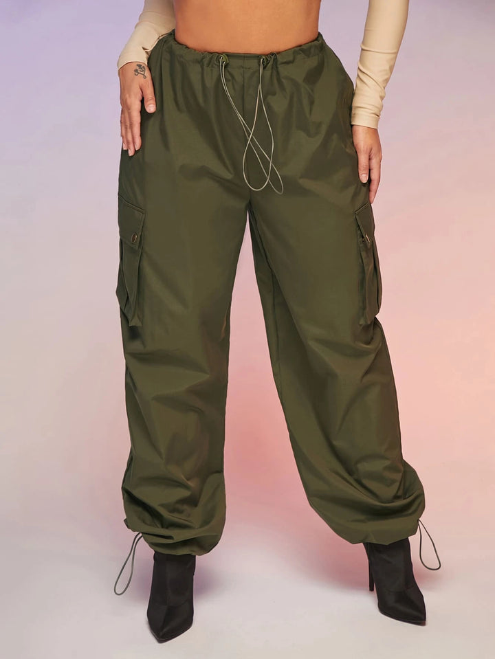 Drawstring Waist Parachute Cargo Pants