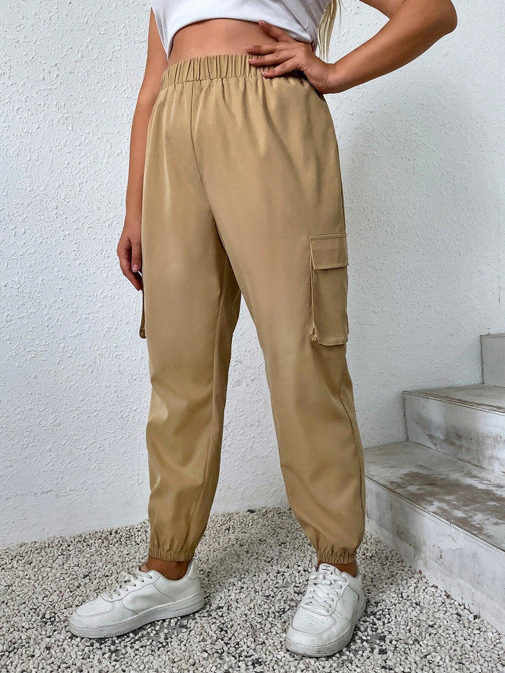 Solid Color Flap Pocket Cargo Pants