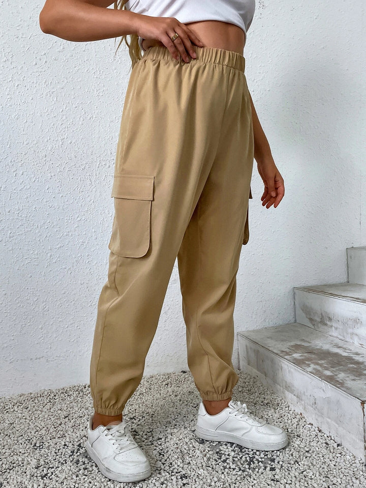 Solid Color Flap Pocket Cargo Pants