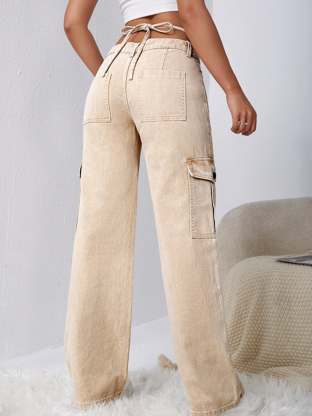Tie Back Flap Pocket Cargo Jean