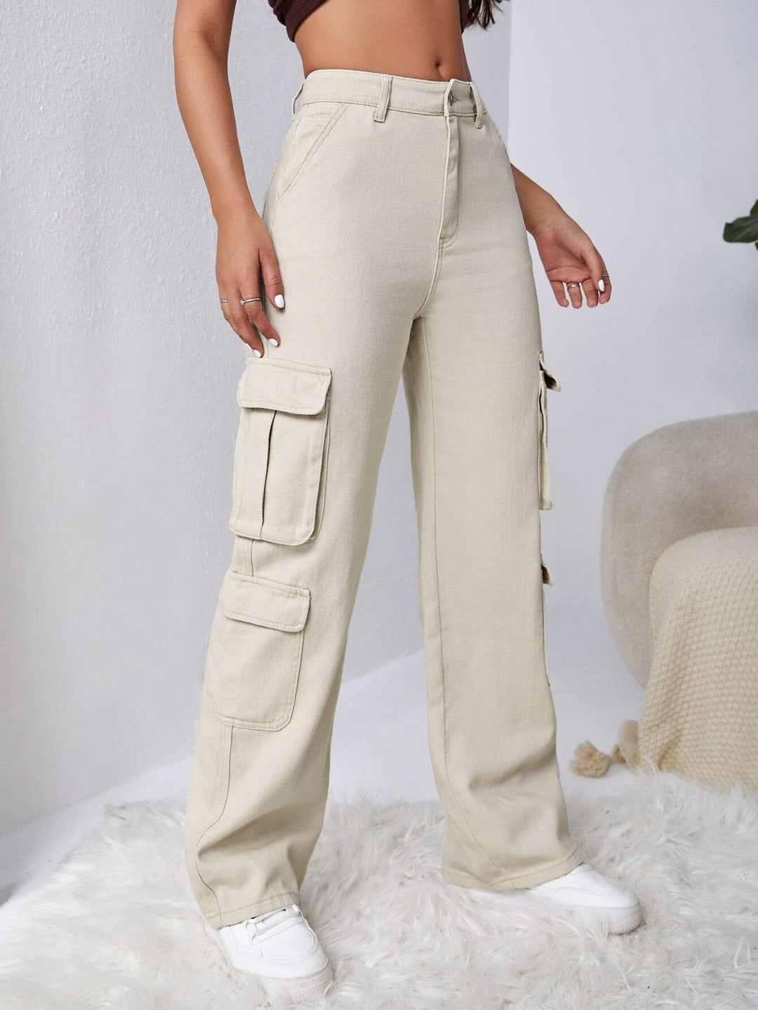 High Waisted Cargo Jeans