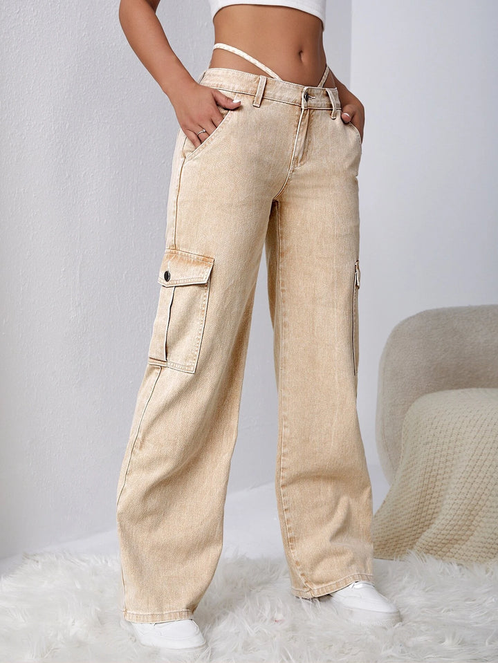 Tie Back Flap Pocket Cargo Jean