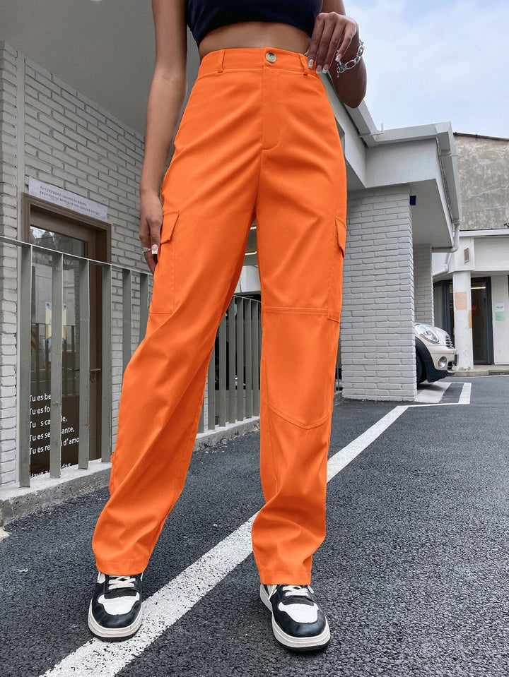 High Waist Flap Pocket Cargo Pants