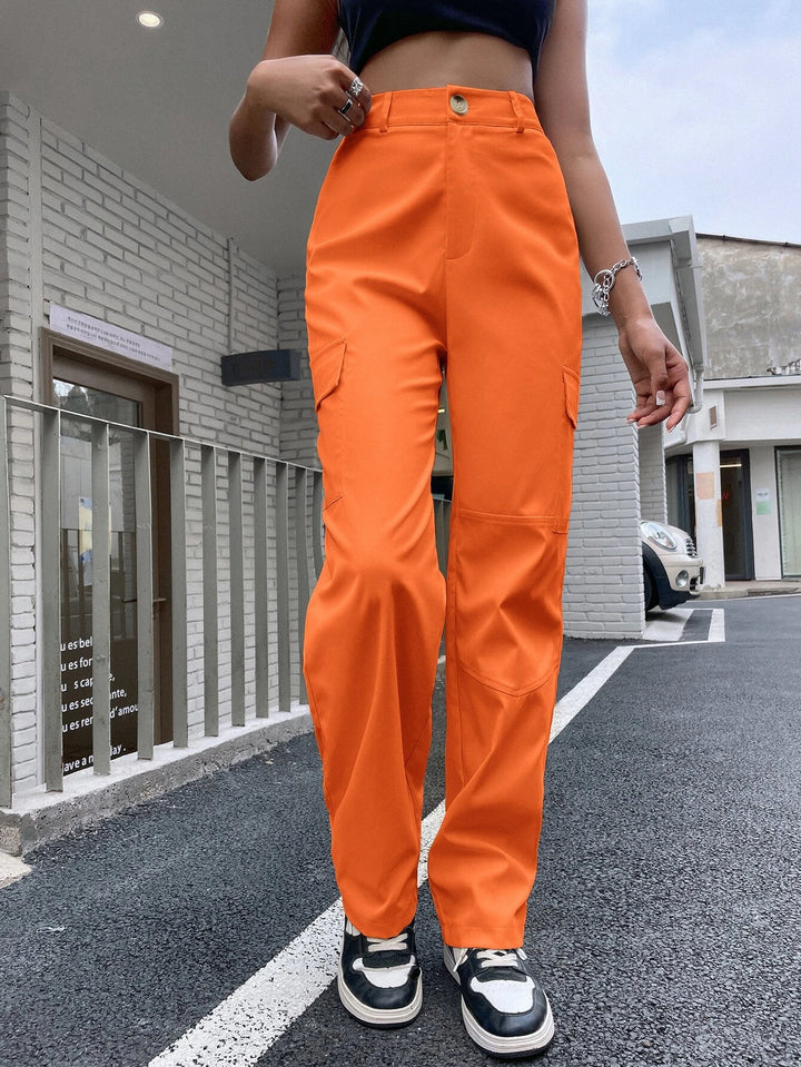 High Waist Flap Pocket Cargo Pants