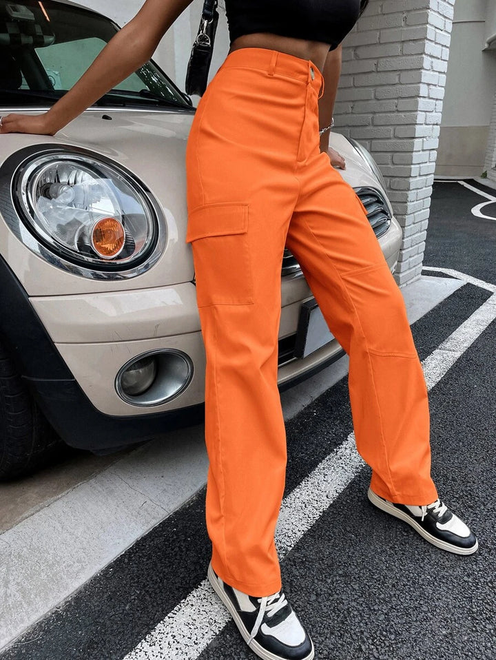 Flap Pocket Side Straight Leg Pants