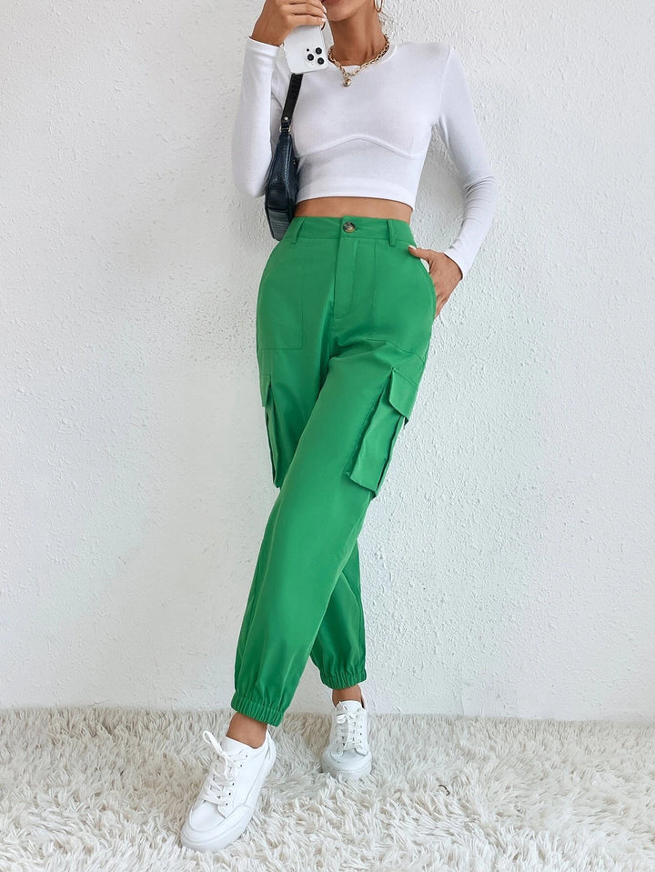 High Waist Casual Slant Pocket Cargo Pants