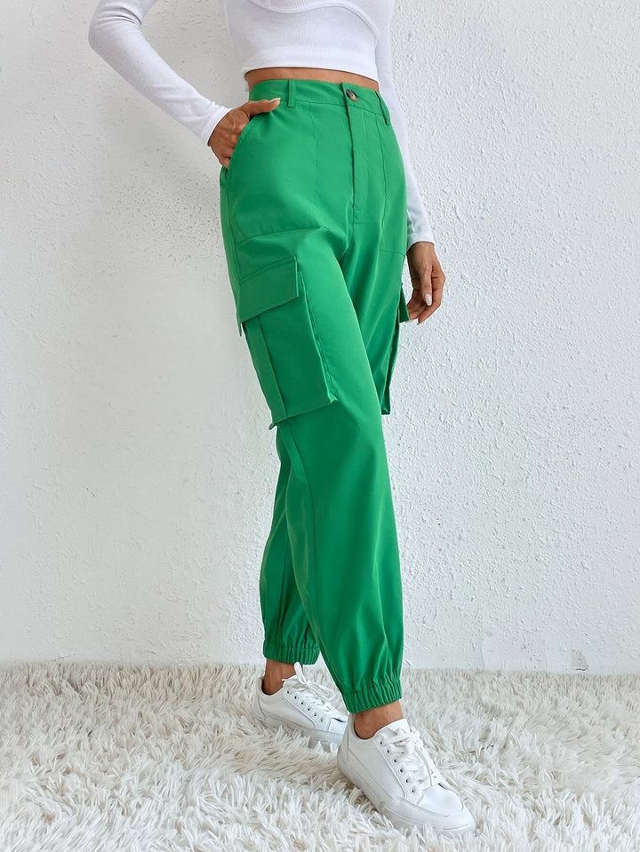 High Waist Casual Slant Pocket Cargo Pants