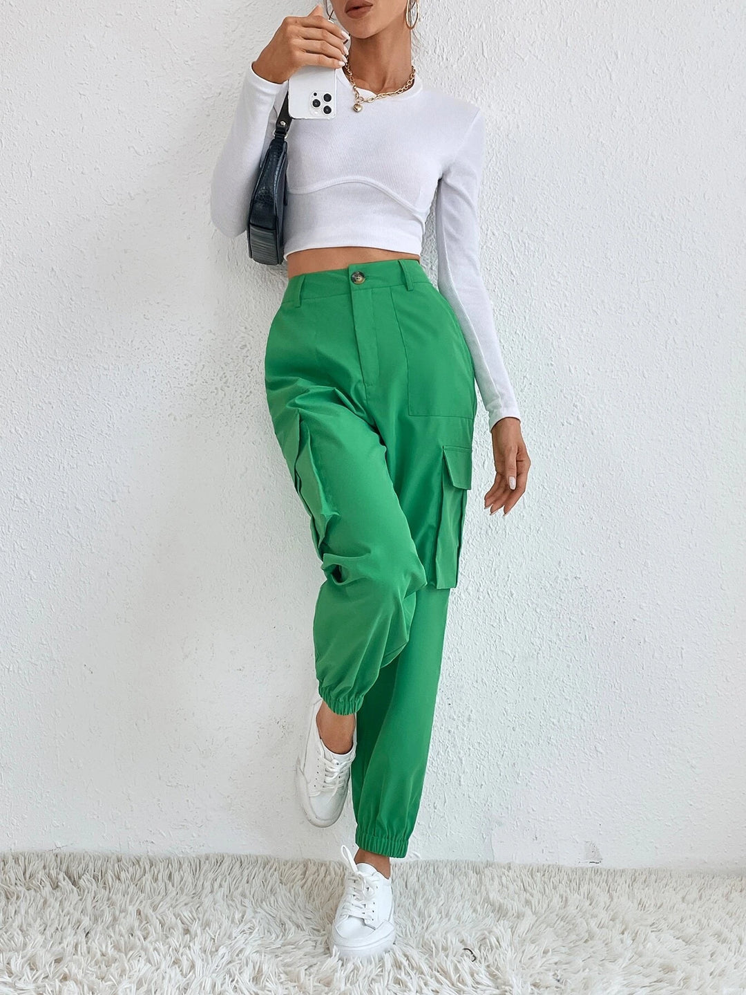 High Waist Casual Slant Pocket Cargo Pants