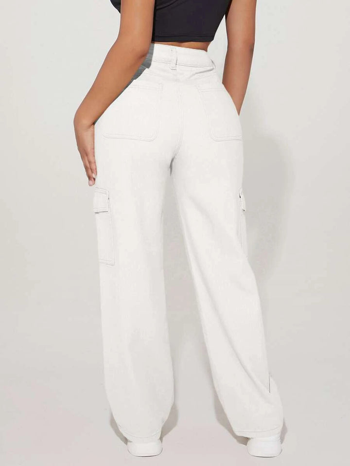 High Waist Flap Side Pocket Cargo Pants