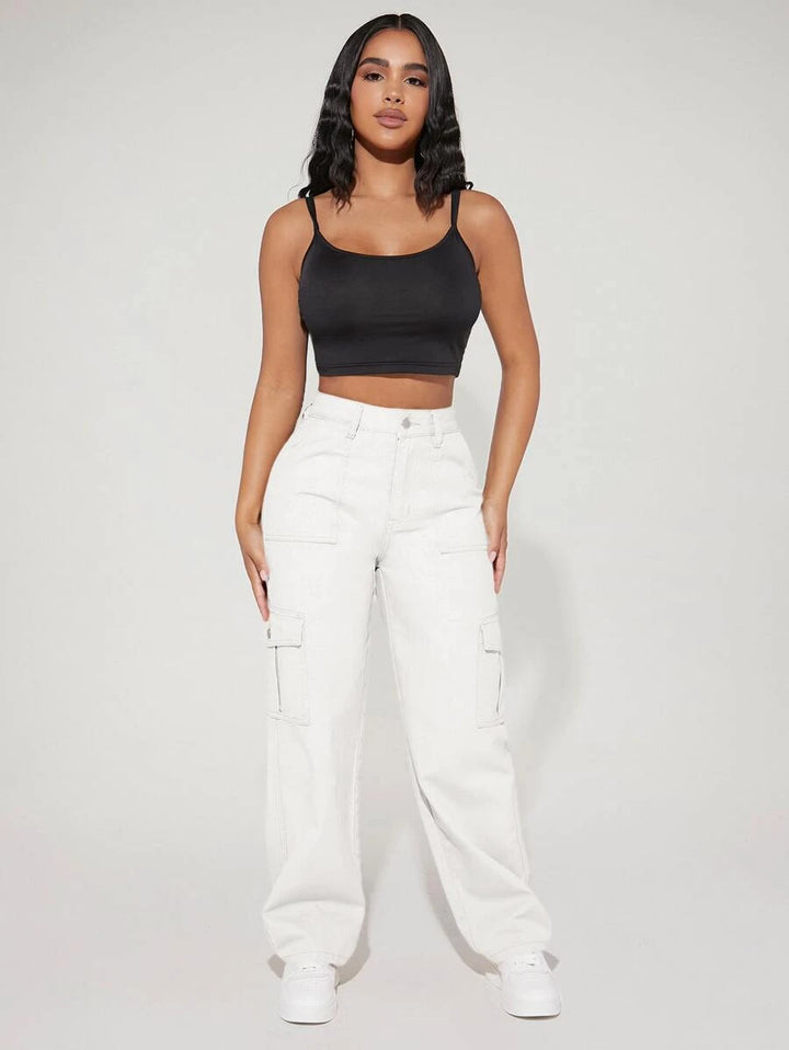 High Waist Flap Side Pocket Cargo Pants