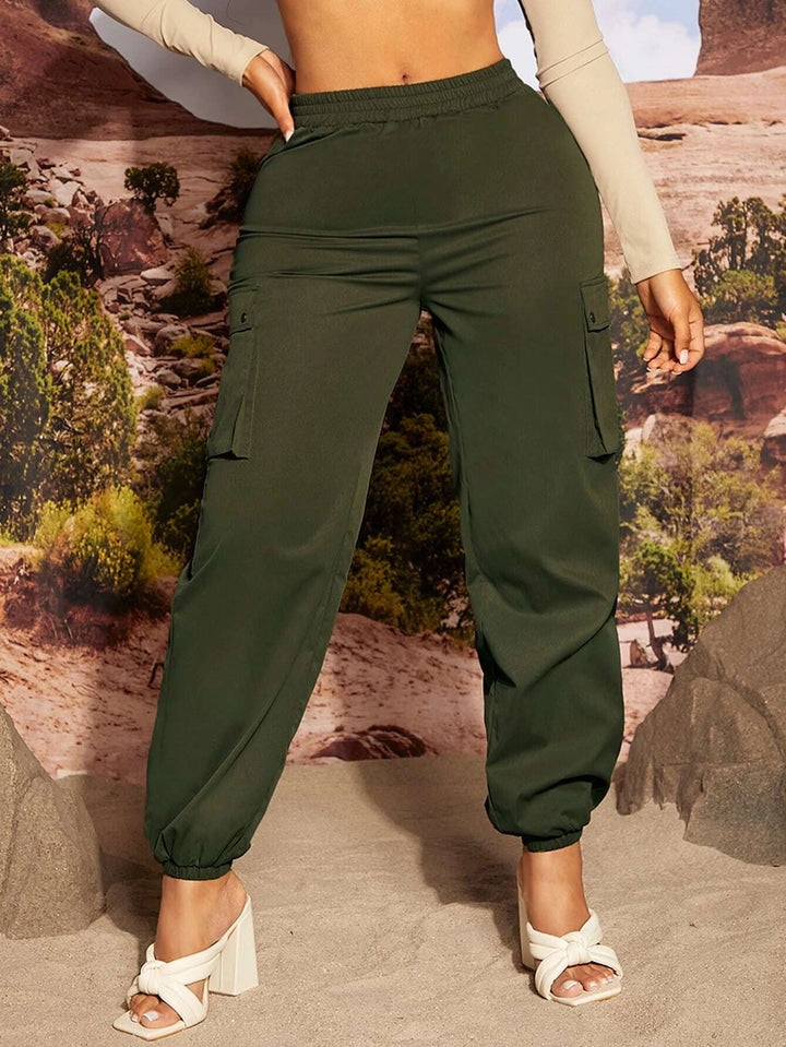 Solid Color Casual Flap Pocket Cargo Pants