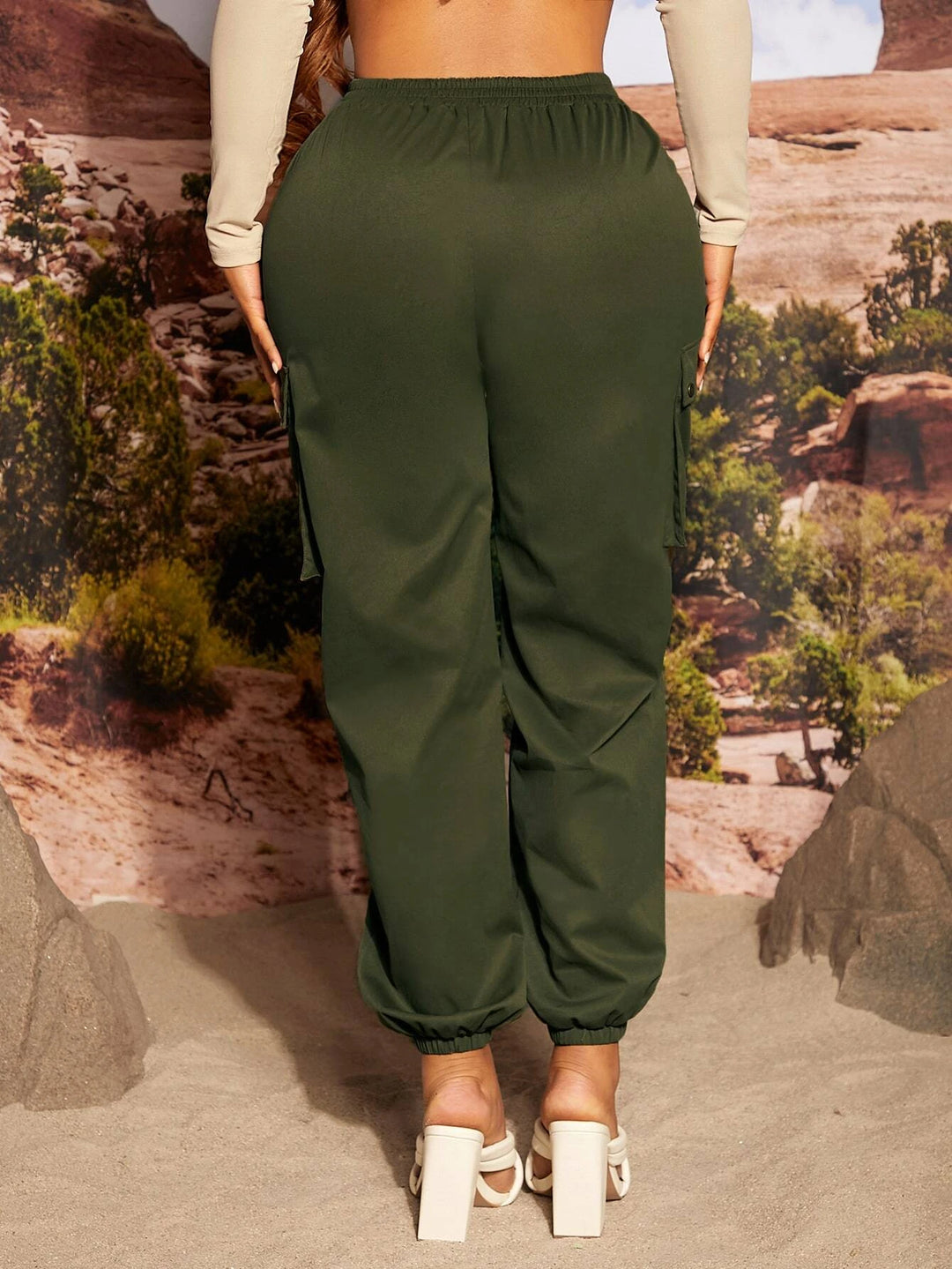 Solid Color Casual Flap Pocket Cargo Pants