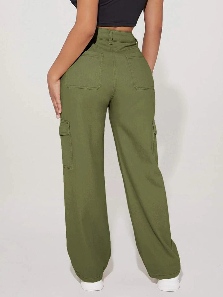 High Waist Flap Side Pocket Cargo Pants