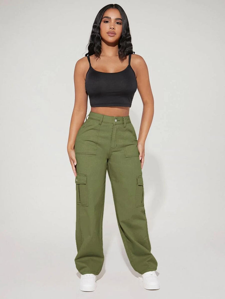 High Waist Flap Side Pocket Cargo Pants