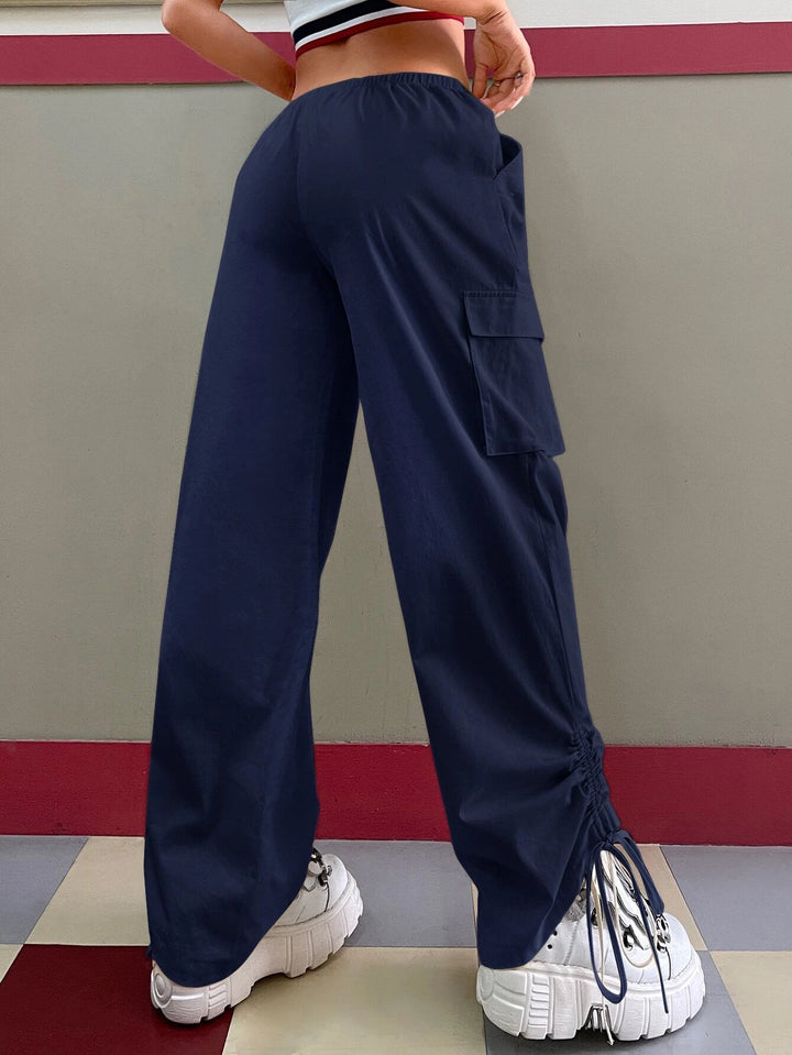 Drawstring Waist Parachute Cargo Pants