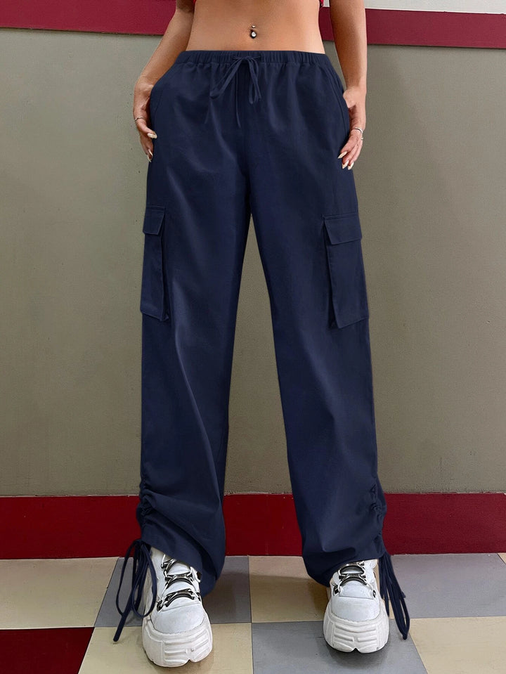 Drawstring Waist Parachute Cargo Pants