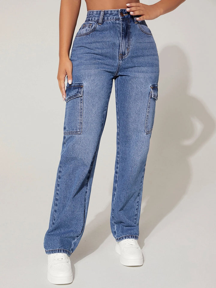 Single Button Cargo Jeans