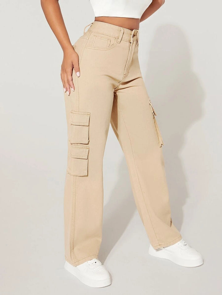 Flap Pocket Side Easy Wear Cargo Jeans