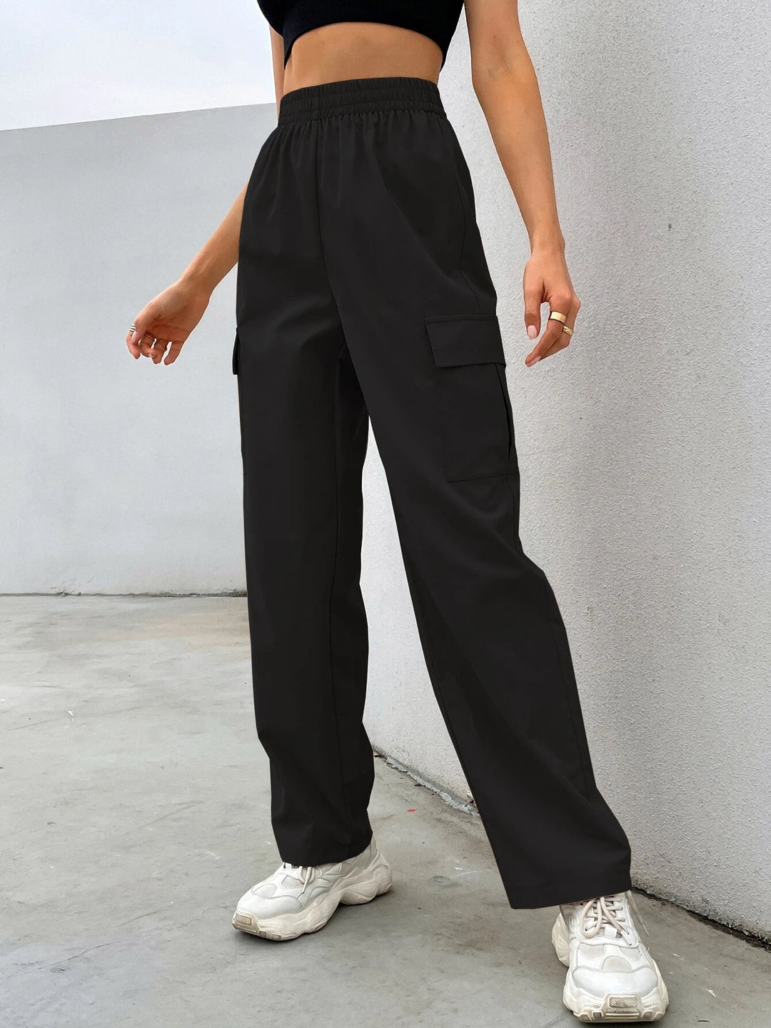 Elastic Waist Non Stretch Cargo Pants