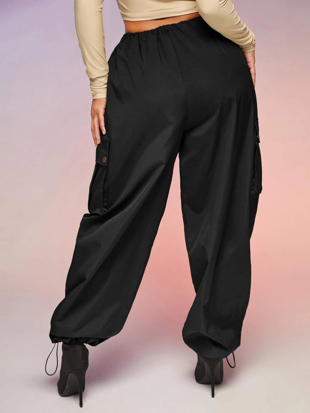 Flap Pocket Drawstring Waist Parachute Cargo Pants