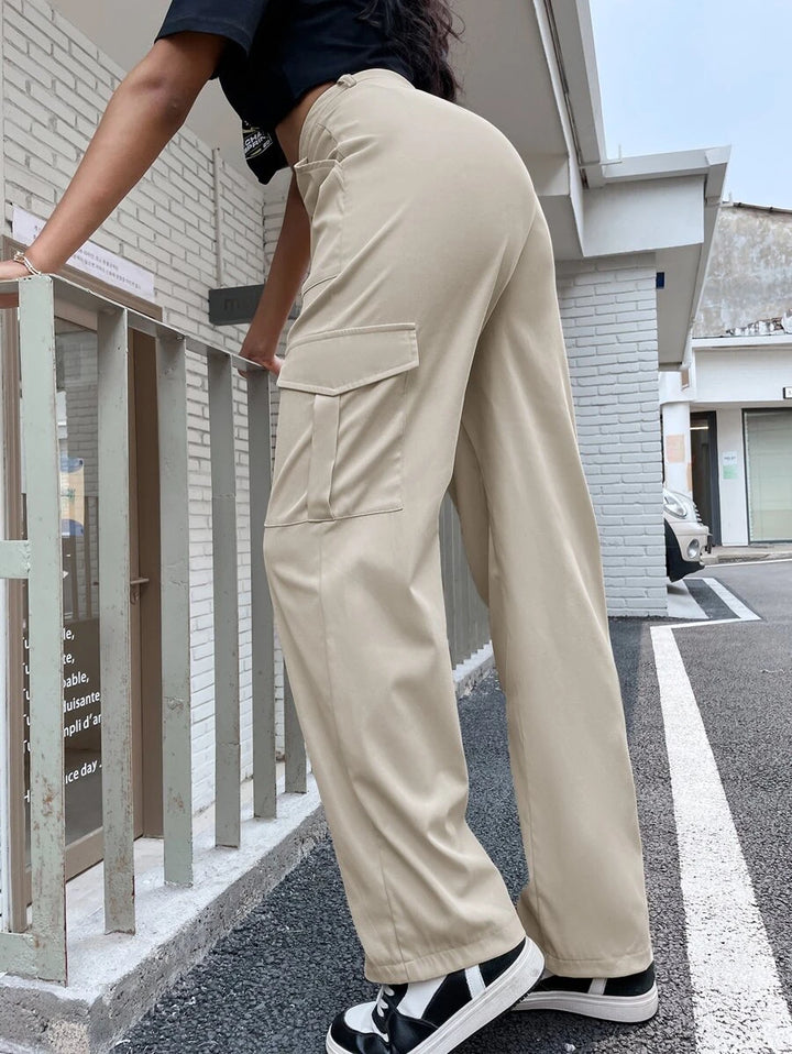 Easy Wear High Waist Flap Pocket Side Cargo Pants