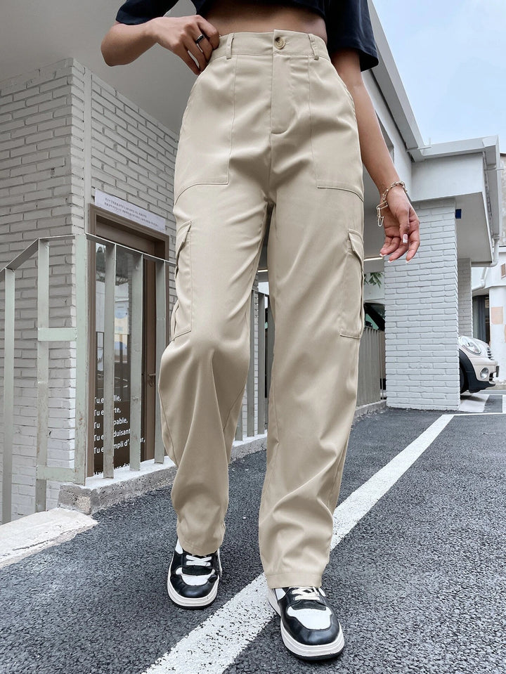 High Waist Flap Pocket Utility Pants