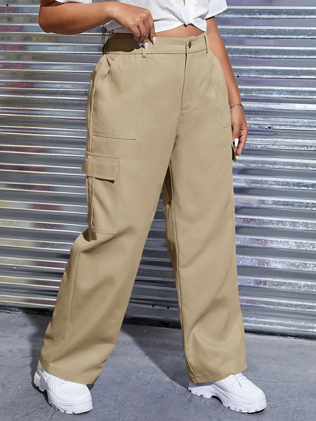 High Waist Flap Pocket Cargo Pants